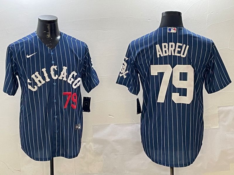Men Chicago White Sox #79 Abreu Blue Stripe Game 2025 Nike MLB Jersey style 2->youth nba jersey->Youth Jersey